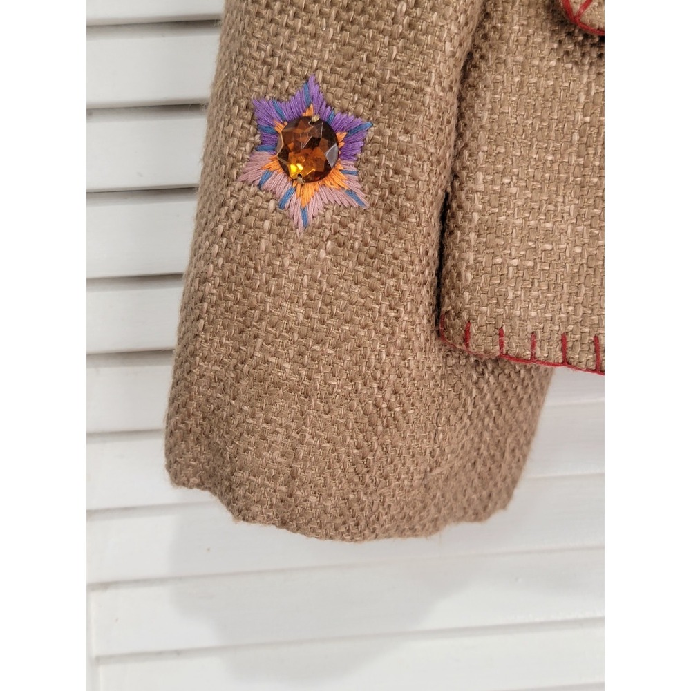 VTG Y2K Tweed Blazer Focus 2000 Womens Sz Embroidered Gems Boho Western Fall - Picture 10 of 11